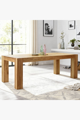 Tömör tölgyfa étkezőasztal 220x100 cm, természetes színű, masszív